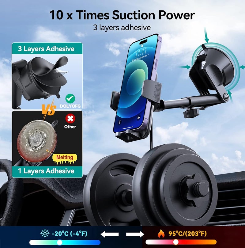 DOLYOFG Car Phone Holder Mount, [Military-Grade Suction & Super Sturdy Base] 3 in 1 Universal Phone Mount for Car Dashboard Windshield Air Vent Dash Pad Car Mount for iPhone Android Smartphone - Image 2
